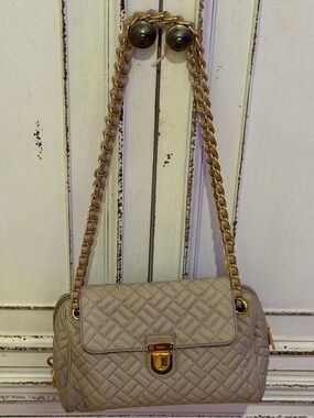 Prada Beige Nylon Shoulder Bag with Gold Hardware
